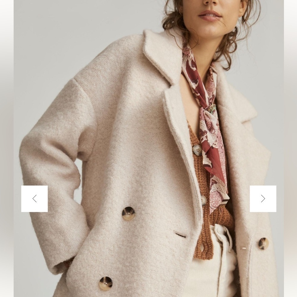 Anthropologie Boucle Cocoon Coat Size M/P cream wool blend retail $368 - Picture 2 of 12